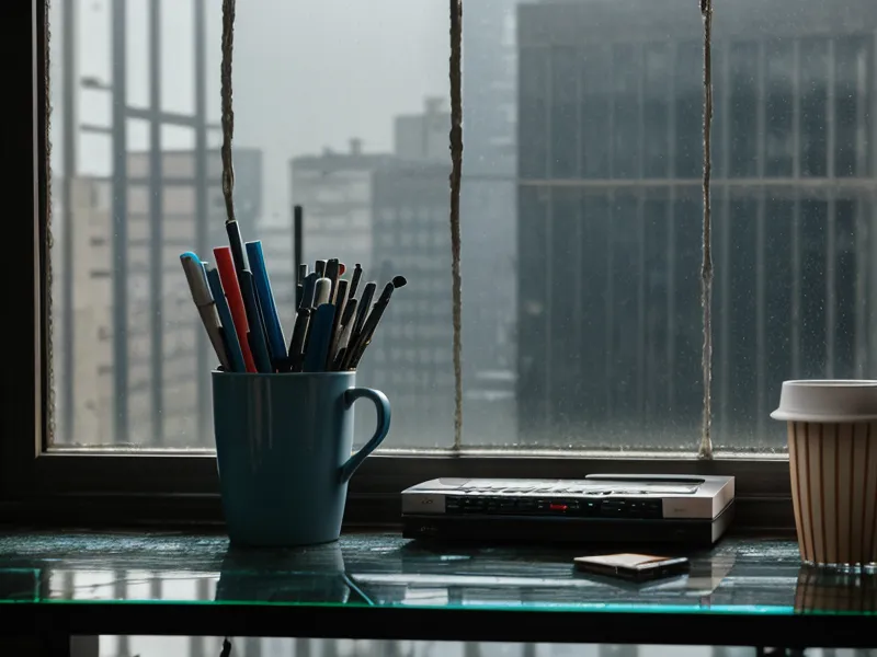 Gros plan d'un bureau encombré avec un clavier et un paquet de cigarettes vide.