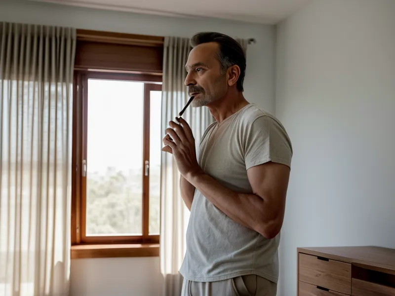 Tasse de café sur une table en bois sous une lumière matinale douce, nouveau rituel sans cigarette après une rechute évitée