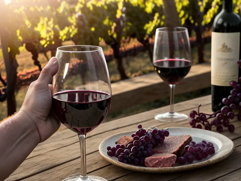 Détail d'une table de fête avec vin et nourriture traditionnelle