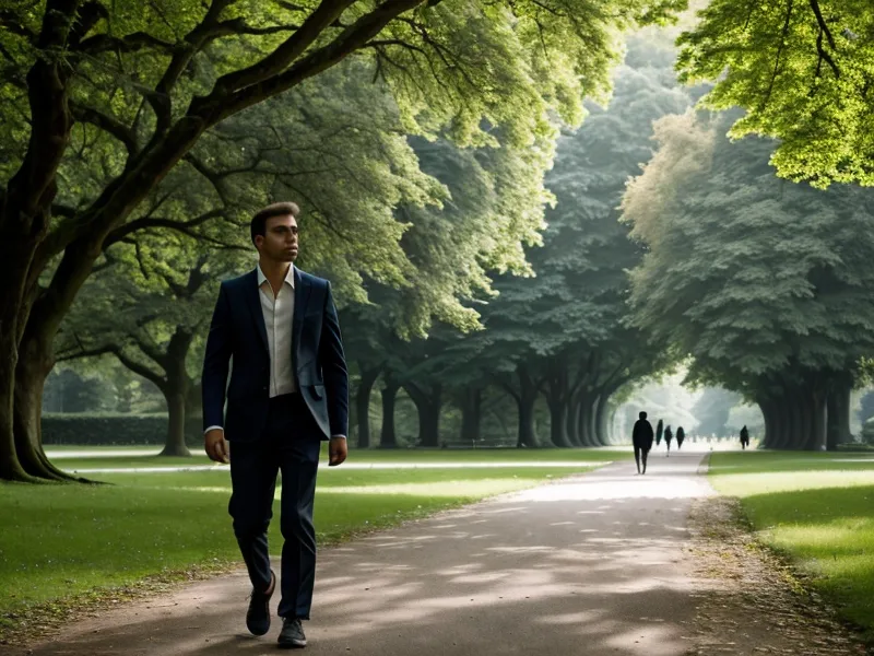 Un homme marche dans un parc et respire l'air pur après avoir arrêté de fumer