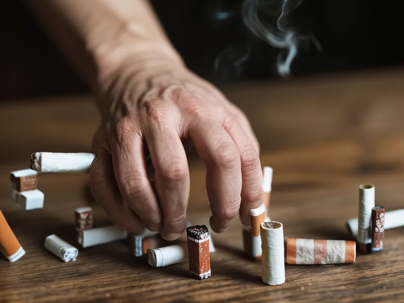 Un paquet de 20 cigarettes écrasé sur une table en bois