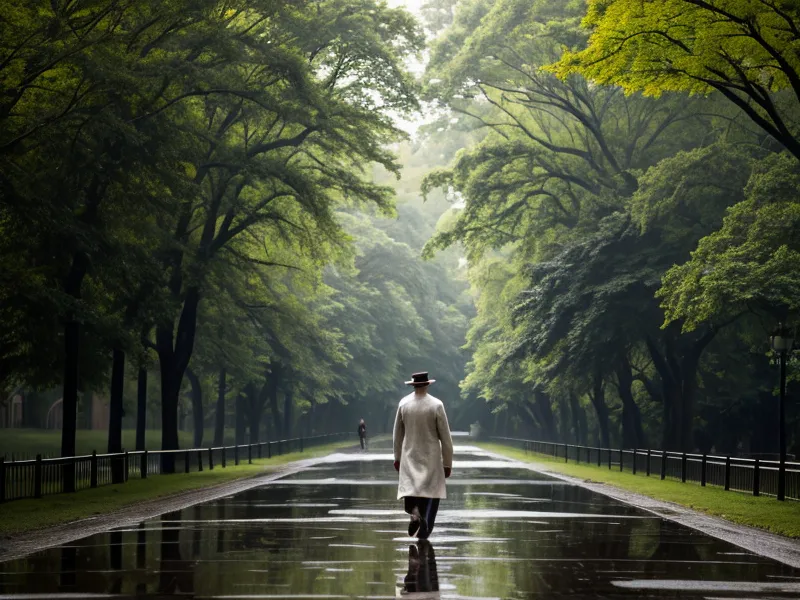 Un homme respirant profondément l'air frais après la pluie, illustrant la liberté retrouvée.