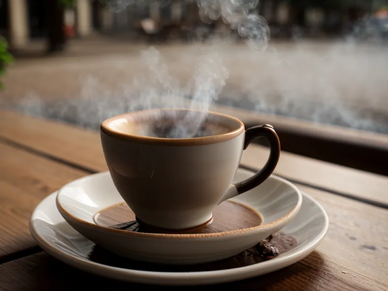 Gros plan d'un café expresso sur une table de bistrot en bois